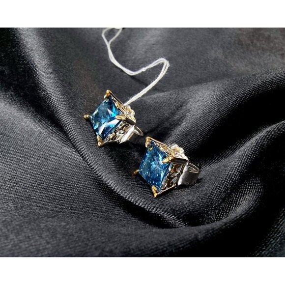 Rare Find Topaz Made In USA Sterling Silver Palladium Alloy Square Earrings - Picture 2 of 5